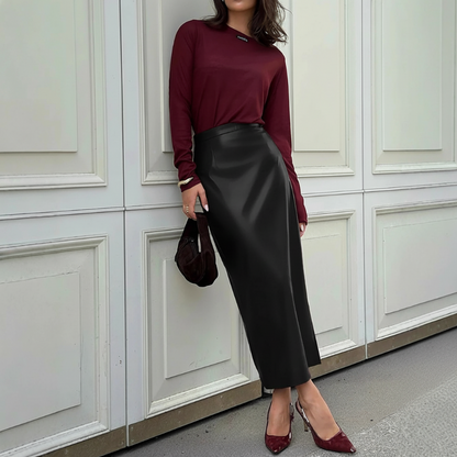 💃2026 New Arrivals - 50% Off!💕Women’s Fitted Ruched Slit Faux Leather Skirt