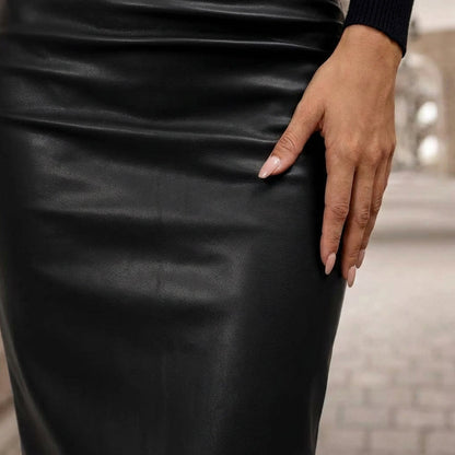 💃2026 New Arrivals - 50% Off!💕Women’s Fitted Ruched Slit Faux Leather Skirt